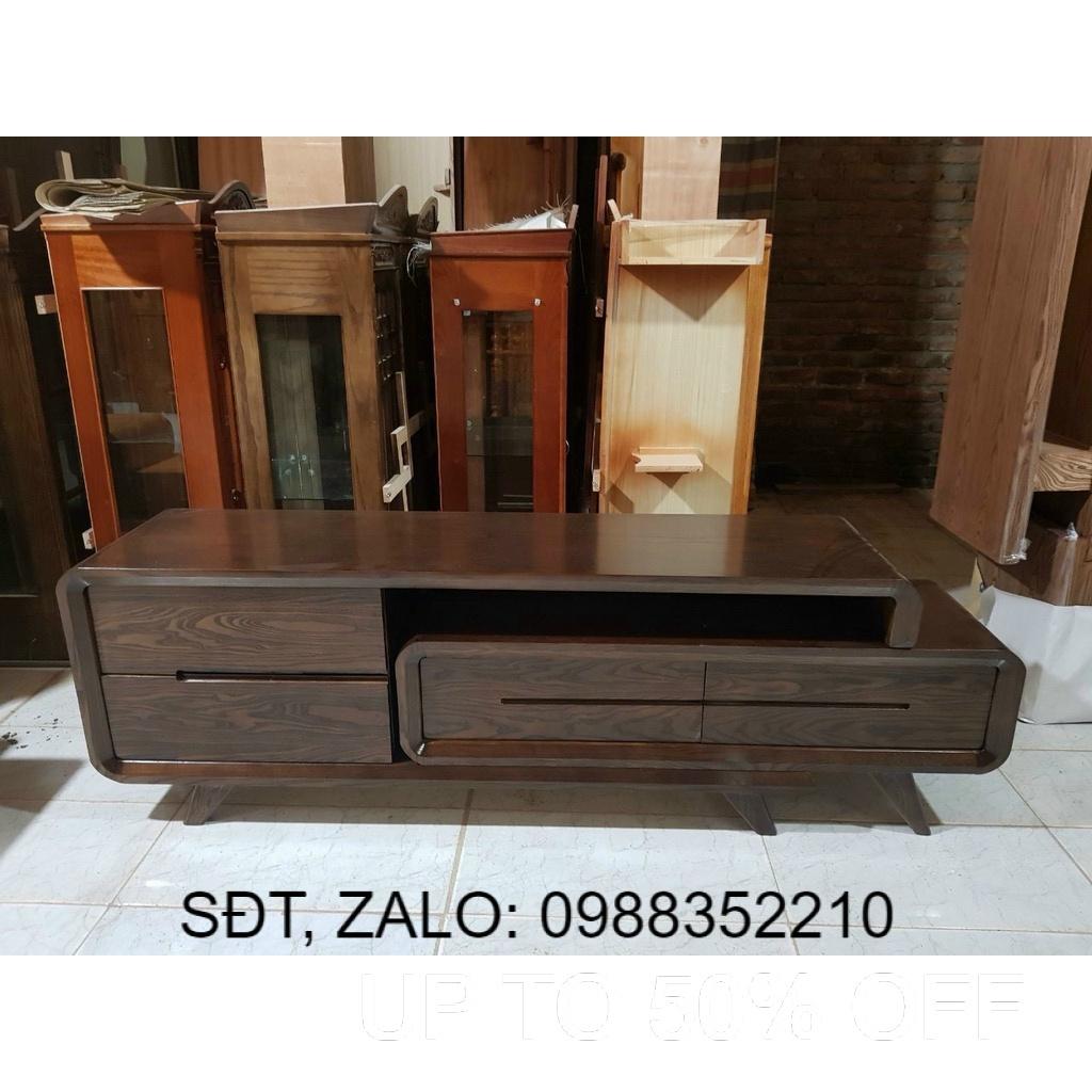 Kệ tivi rút thông minh gỗ sồi đen 2m4