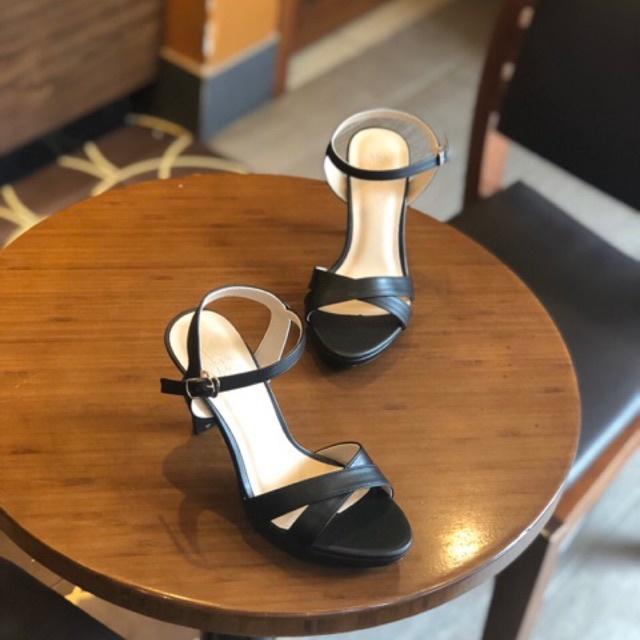 SD15 - Sandal quai chéo da lì đúp đế gót trụ mảnh 9p VNXK cực chắc chân phù hợp đi làm , dự tiệc