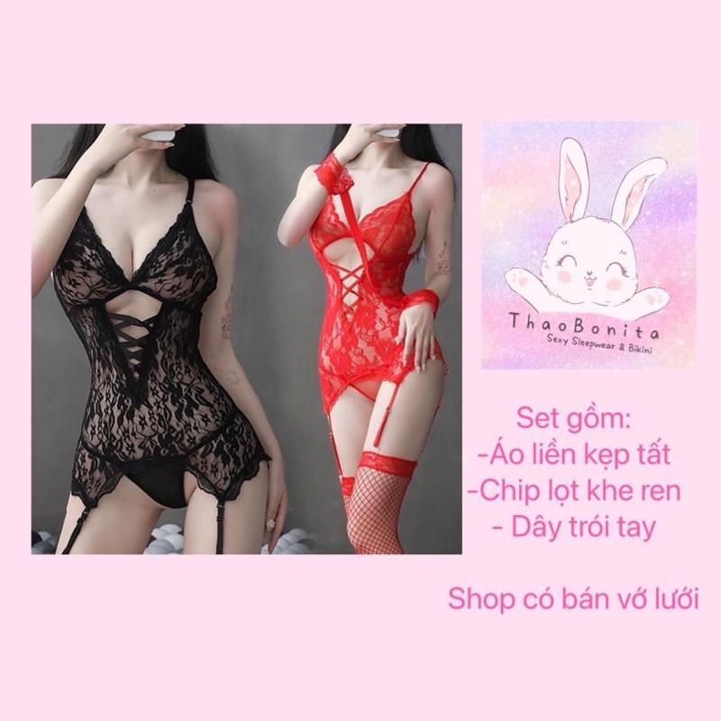 Set ren cực Sexy dây lưng Kèm kẹp tất M2