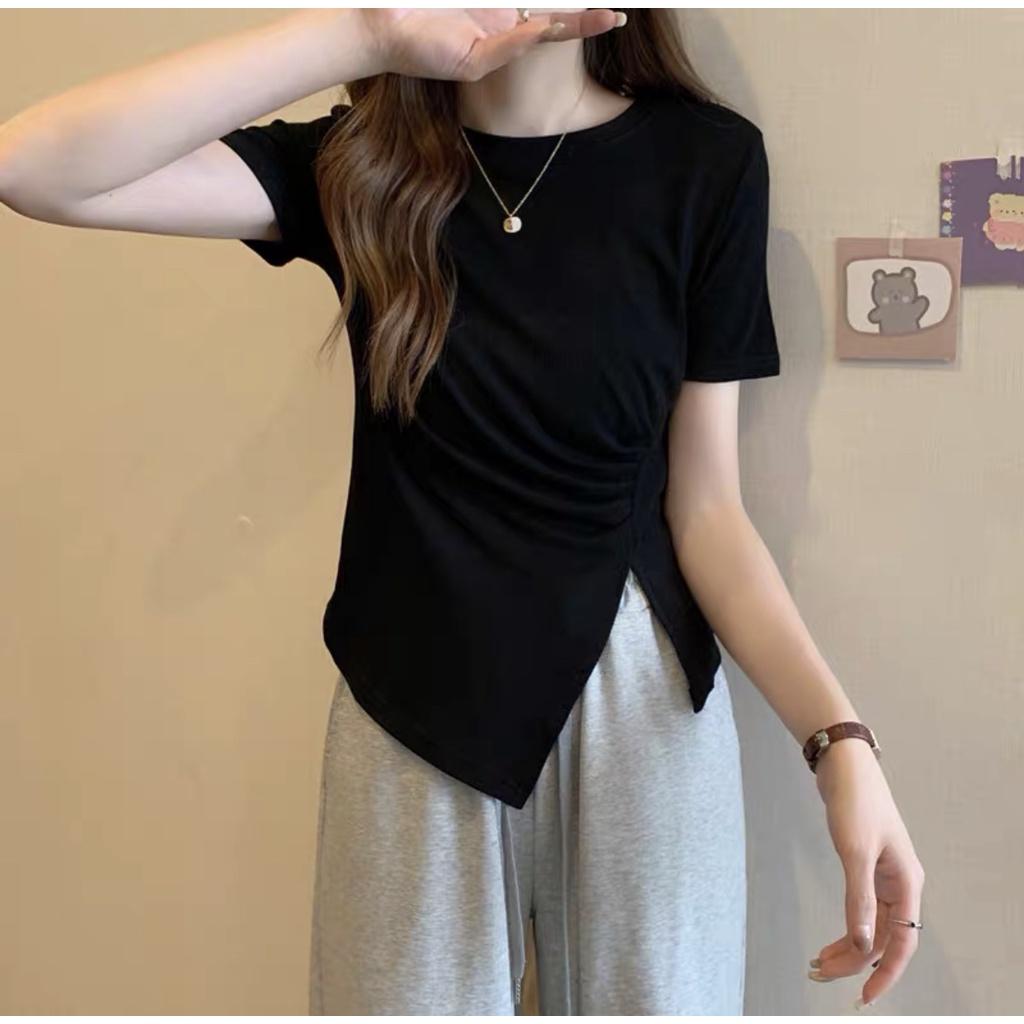 Áo phông nữ kiểu lệch tà - Áo thun nữ dáng ôm body tay ngắn chất thun cotton mềm mại trẻ trung phong cách