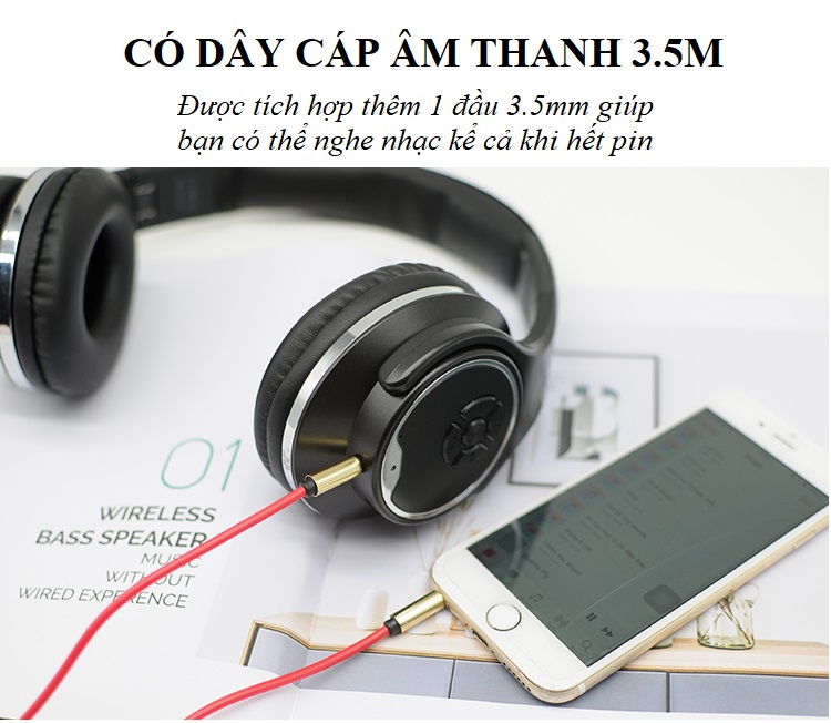 Tai Nghe Chụp Tai Bluetooth Kiêm Loa Di Động MH.1 Với 4 Chế Độ Nghe Nhạc Cực Đỉnh.