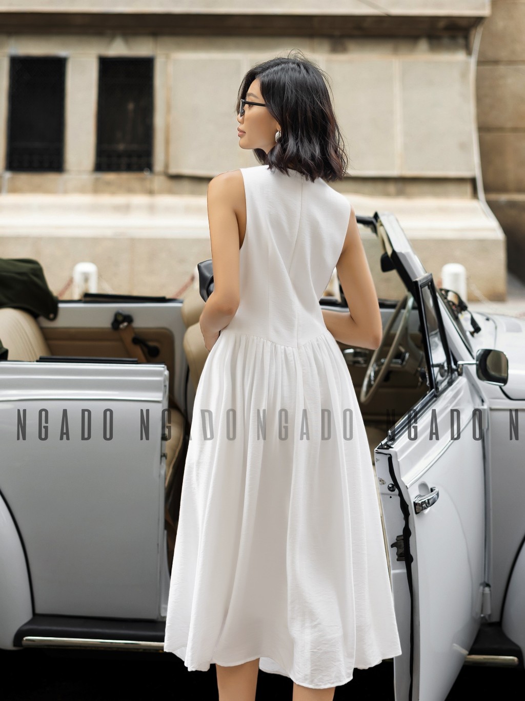 Đầm maxi đũi trắng NGADO , đầm nữ , Đầm xòe nữ sát nách
