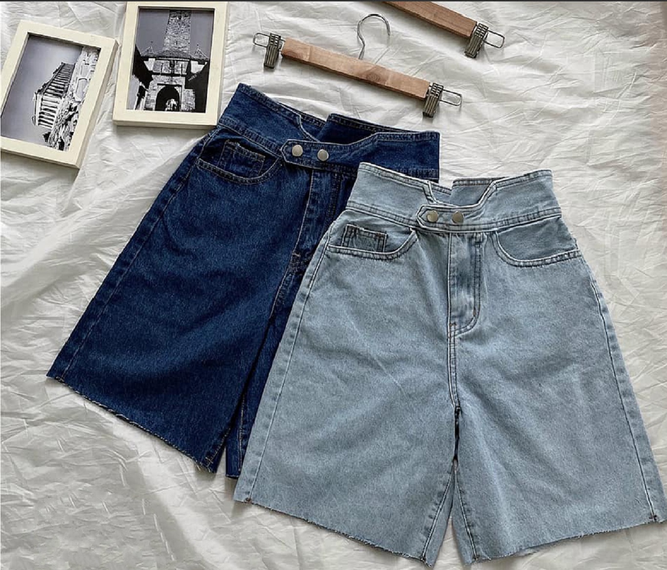 QUẦN SHORT JEAN NGỐ NỮ LƯNG CAO 2 NÚT