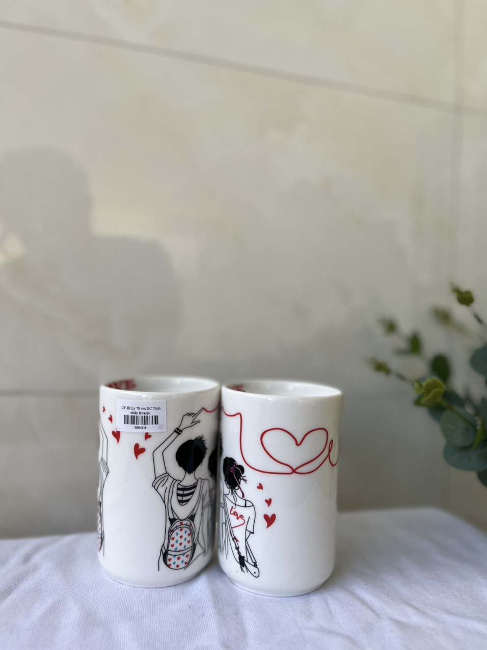 Combo 2 Ly Sứ Tình Nhân - Ghép Mặt Nào - Cũng Thành Đôi - Màu Trắng - Họa Tiết Teen - dễ Thương