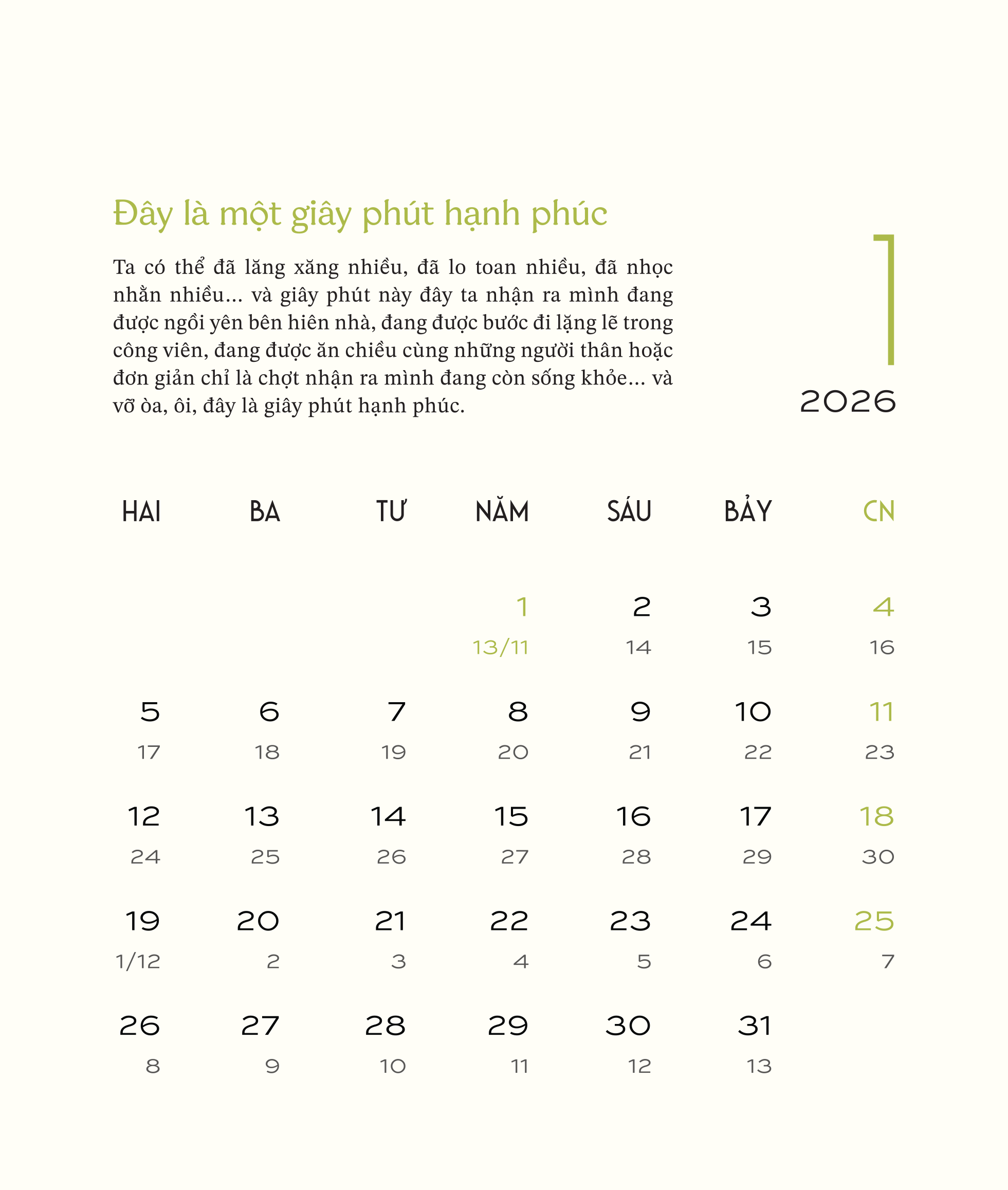 Lịch Để Bàn Thư Pháp Làng Mai - Bính Ngọ 2026 - Lòng Đất Nở Hoa Trời