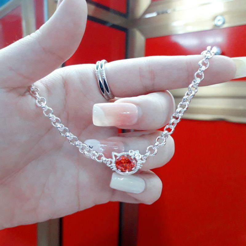 Lắc tay mèo bạc cho bé đính đá YN JEWELRY