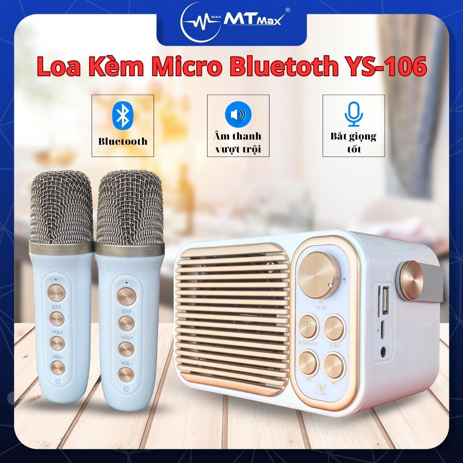 Loa Karaoke Mini YS106 Kèm 2 Micro Không Dây - Thiết Kế Cổ Điển Sang Trọng-Loa kèm mic có quai xách tiện dụng-Thích hợp sinh viên, văn phòng