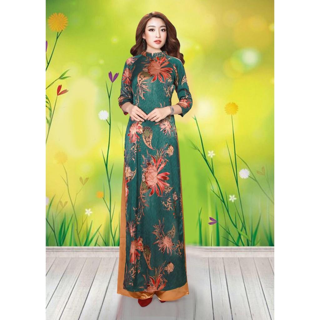 GIÁ XƯỞNG - Áo dài truyền thống lụa nhũ in 3D ( áo kèm quần )