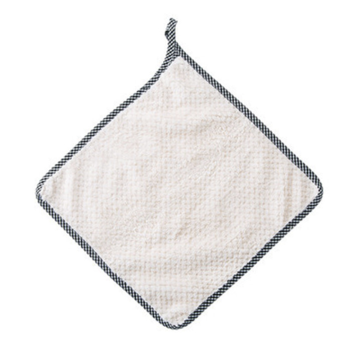 Khăn lau tay nhà bếp viền kẻ caro có móc treo 27.5x25cm - Trắng