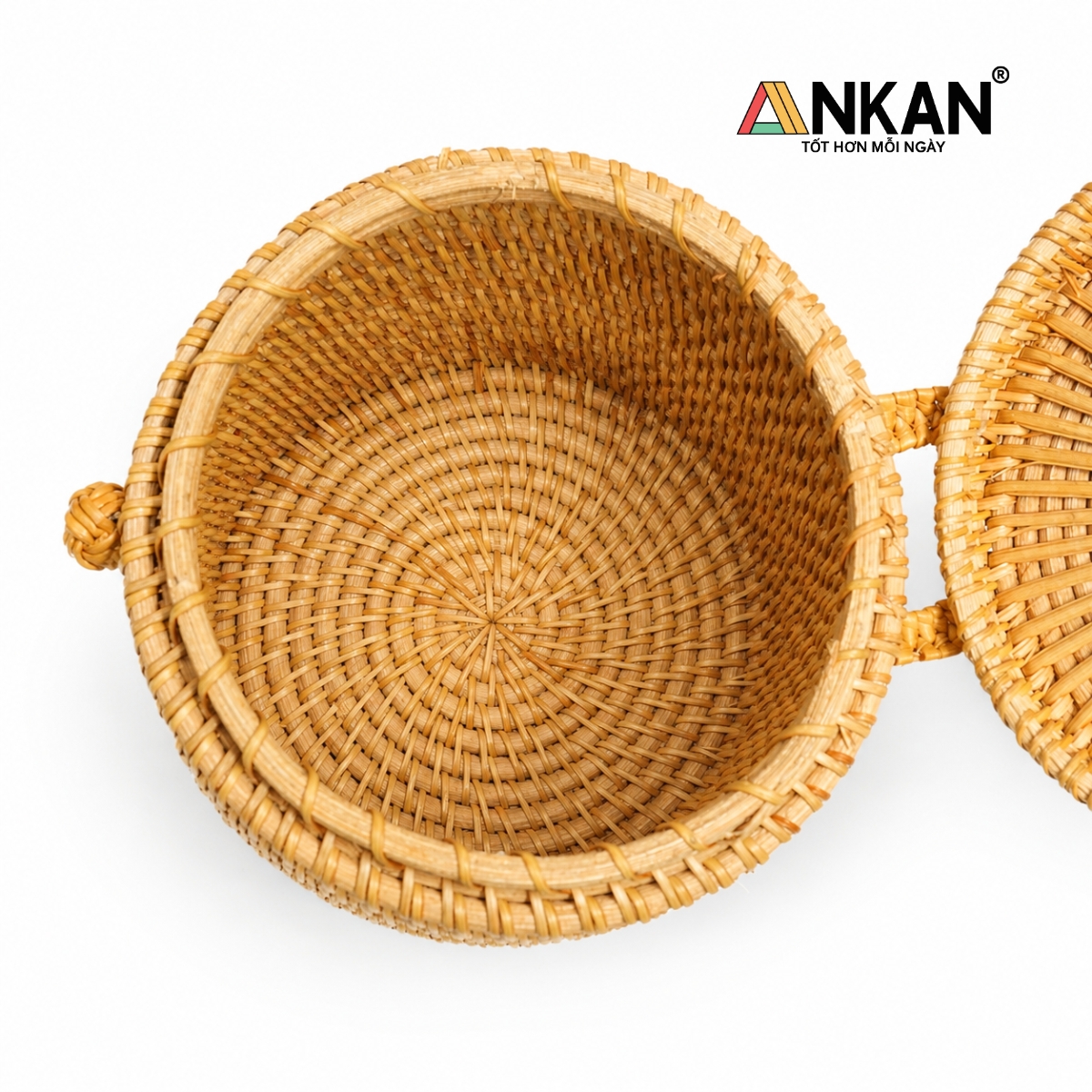 Hộp Khăn Giấy Mây Tre Hình Tròn ANKAN – Decor Sang Trọng Nhà Tắm, Phòng Khách, Quán Cafe