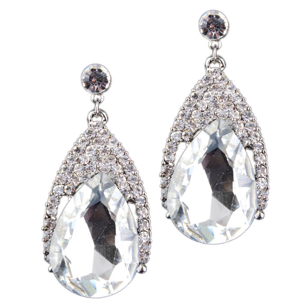 Vintage Glitter Rhinestone Diamante Teardrop Drop Dangle Earrings Red
