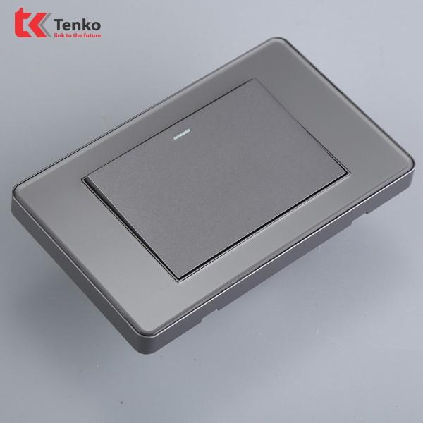 Công Tắc 1 Nút Âm Tường – Mặt PVC Trong Bo Viền Xám - Chống Xước, Chống Bạc Màu Tenko TK-C9-G001