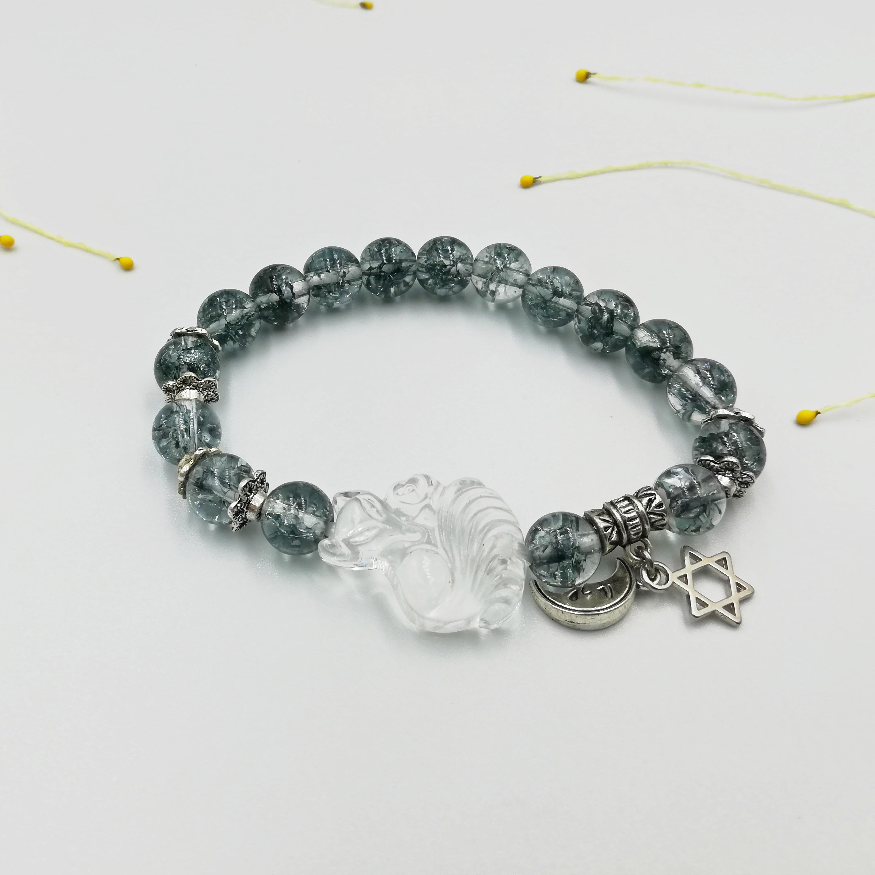Vòng Tay Hồ Ly Topaz Trắng Phối Pha Lê Tuyết Khói Mix Charm