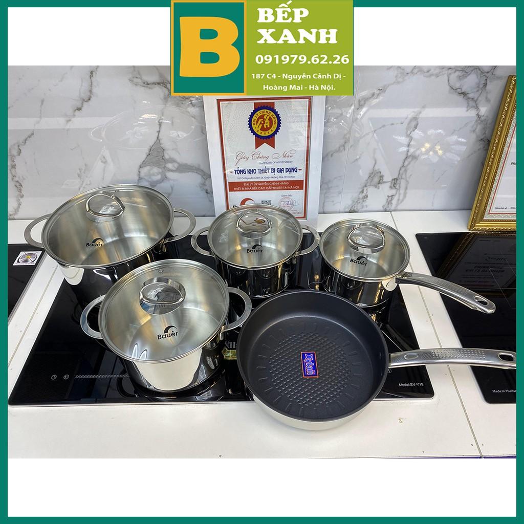 Bộ nồi inox Bauer Polite Plus vung kính dành cho bếp từ Gồm có 4 nồi và 1 chảo: 24cm hàng chính hãng