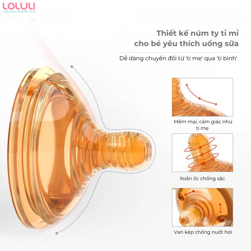 Bình sữa bụng bầu Loluli cảm ứng nhiệt nhựa PPSM kháng khuẩn - 180ml