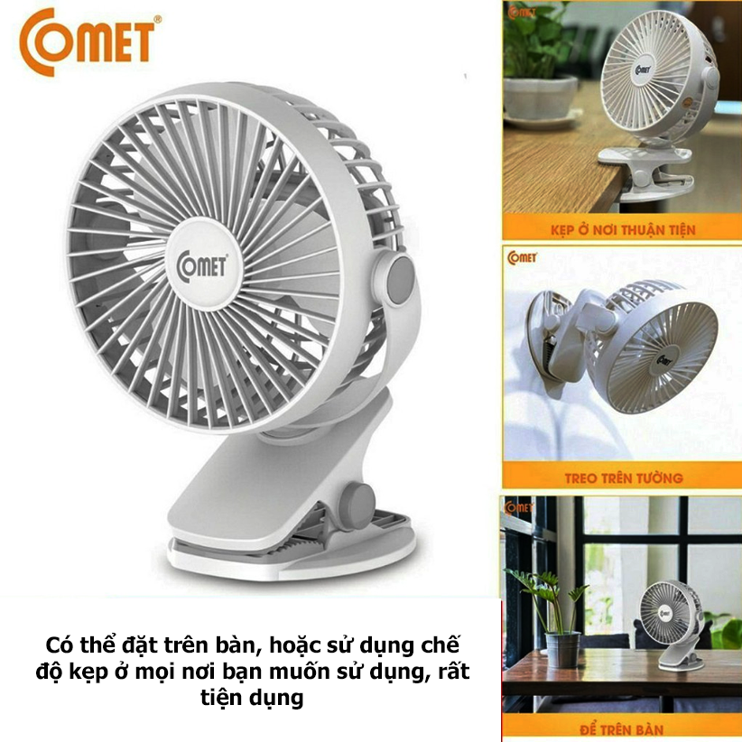 Quạt Kẹp Sạc Mini Tích Điện Comet Xoay 360 Độ CRF0705 (5W) - Hàng chính hãng