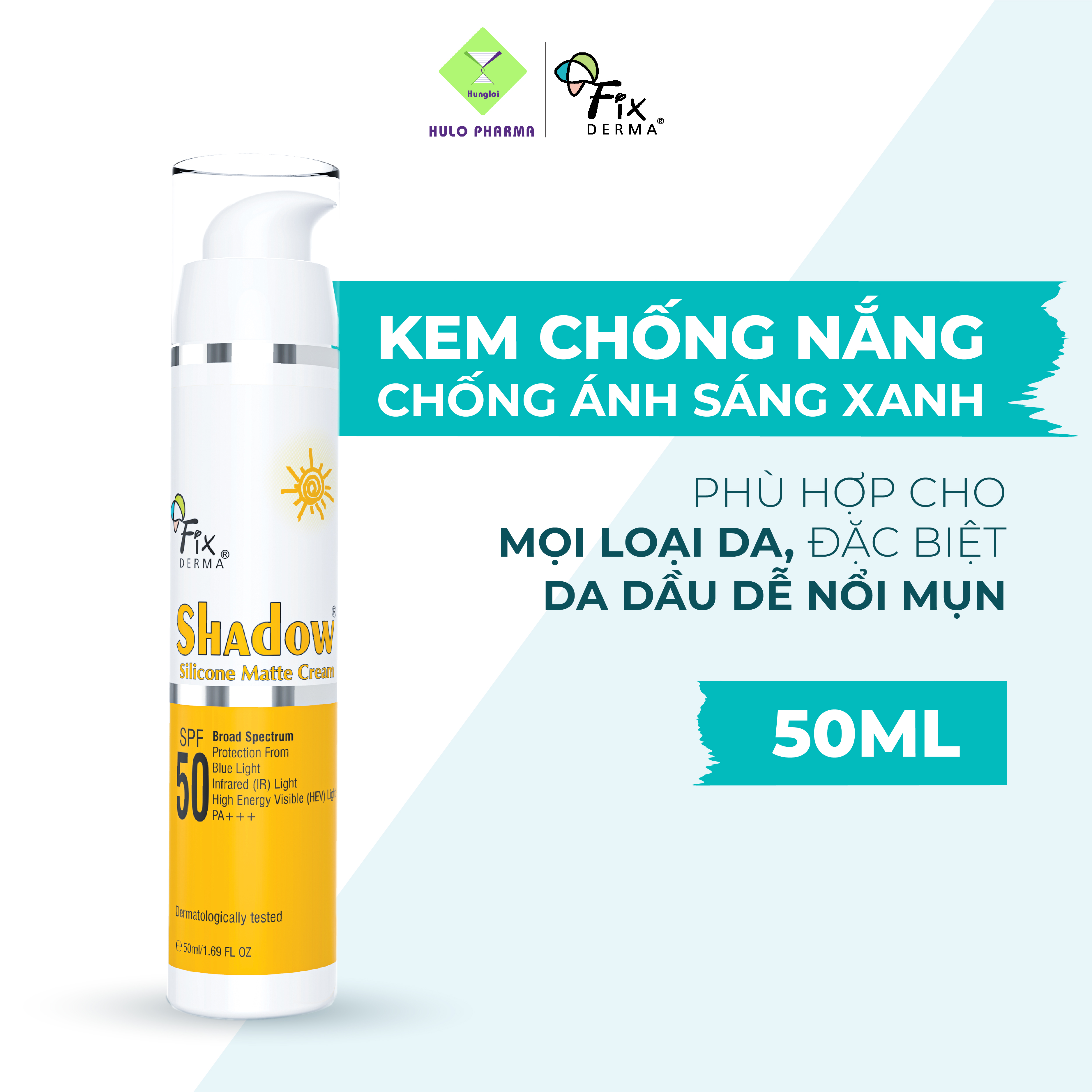 Kem Chống Nắng Không Nhờn, Chống Tia UV, Ánh Sáng Xanh Fixderma Shadow Silicone Matte Cream SPF 50 – 50ml