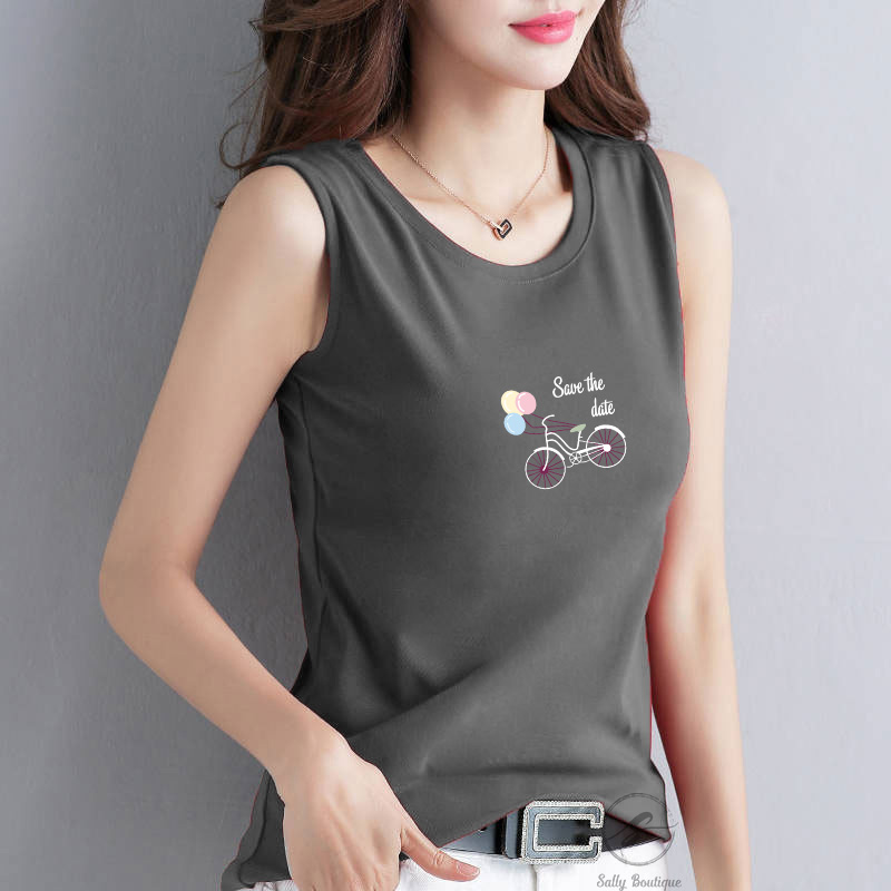 Áo Thun Sát Nách Nữ Cao Cấp In Hình Xe Đạp Dễ Thương,Thun Cotton 100% Vải Dày Co Giãn 4 Chiều SN130-Sally Boutique