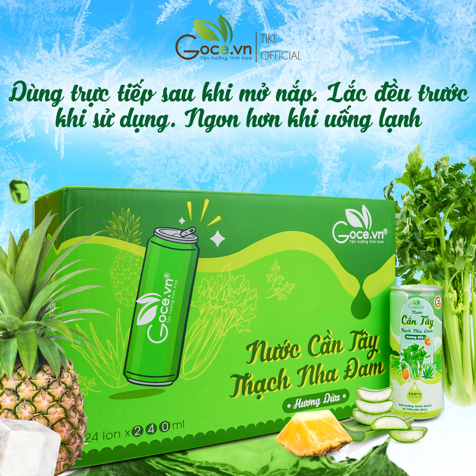 1 Thùng - Nước cần tây thạch nha đam hương dứa Goce - 240ml