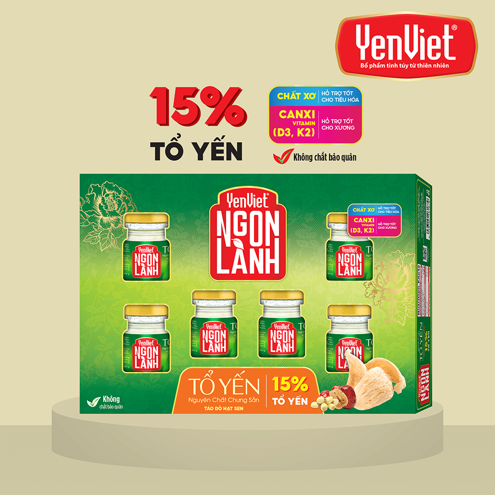 Tổ Yến Nguyên Chất Chưng Sẵn Yenviet Ngon Lành Vị Táo Đỏ Hạt Sen (15% Tổ Yến) - Hộp quà tặng 06 lọ