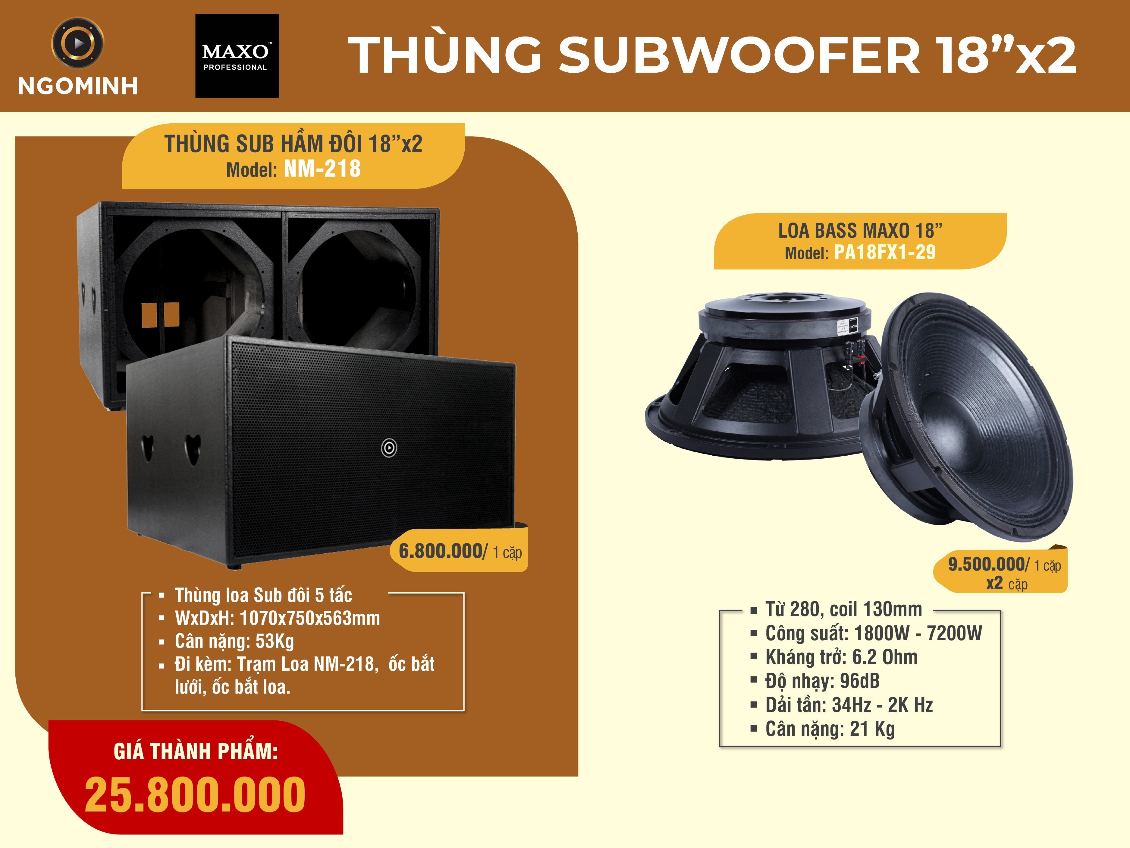 Loa Sub Đôi NM-218, PA18FX1-29