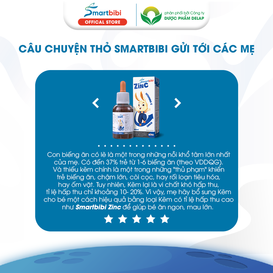 Smartbibi ZINC siro bổ sung Kẽm và Vitamin C hỗ trợ tăng đề kháng cải thiện tình trạng biếng ăn, chậm lớn ở trẻ nhỏ 30ml