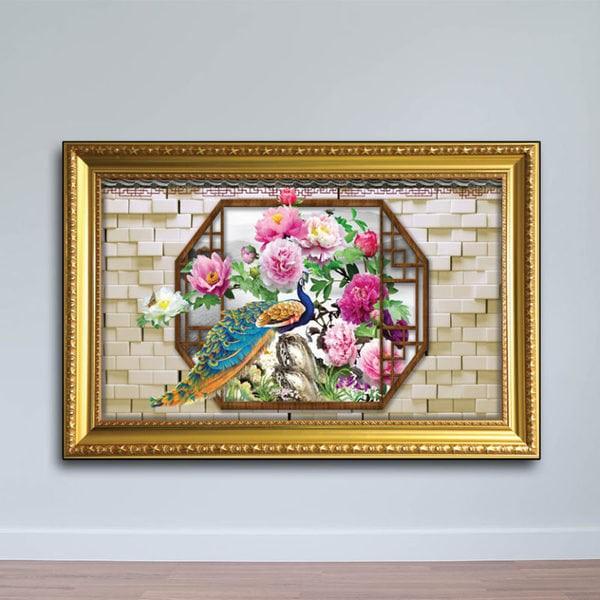 Tranh chim công và hoa mẫu đơn W661