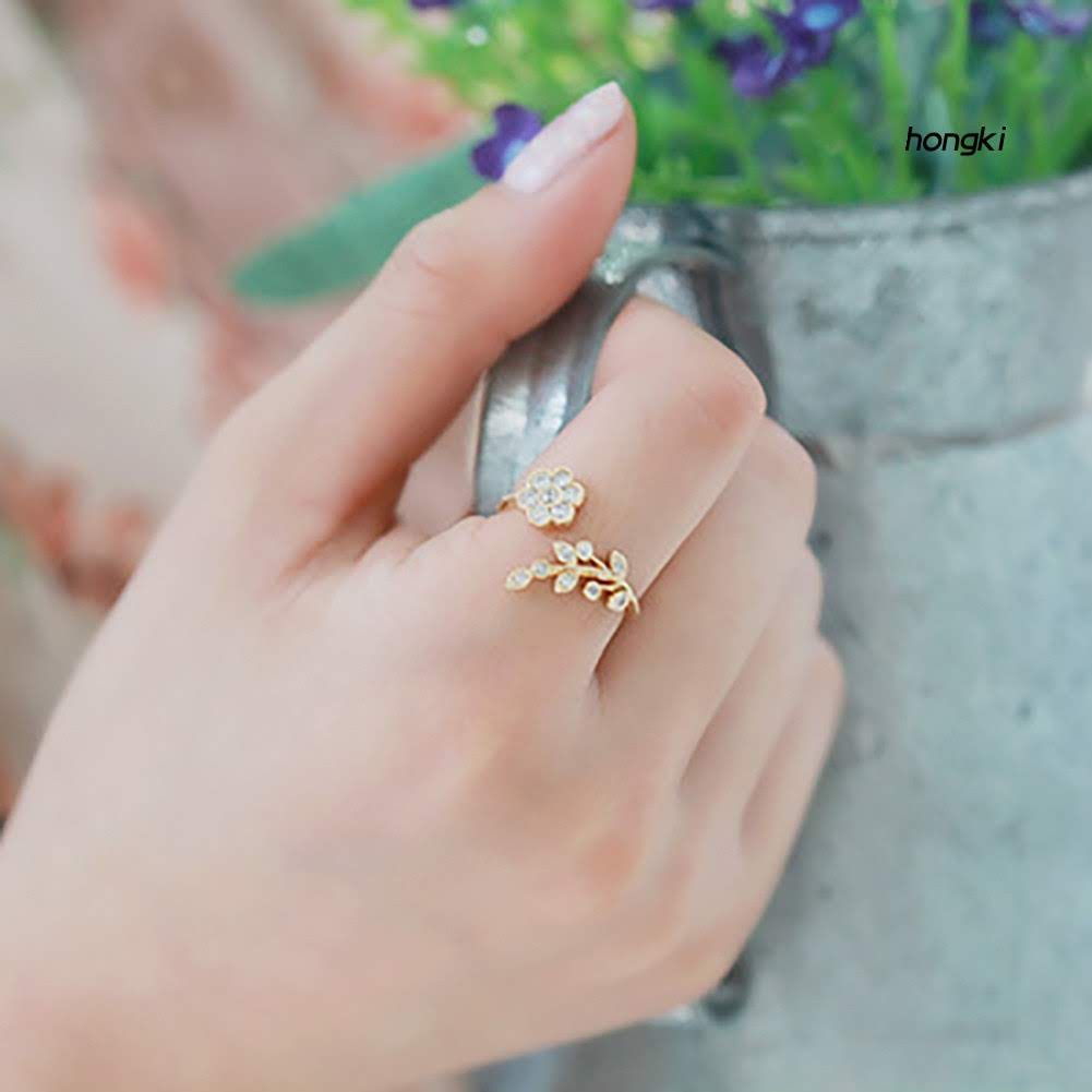 Nhan đeo tay xoắn lá hoa dễ thương phụ kiện nữ