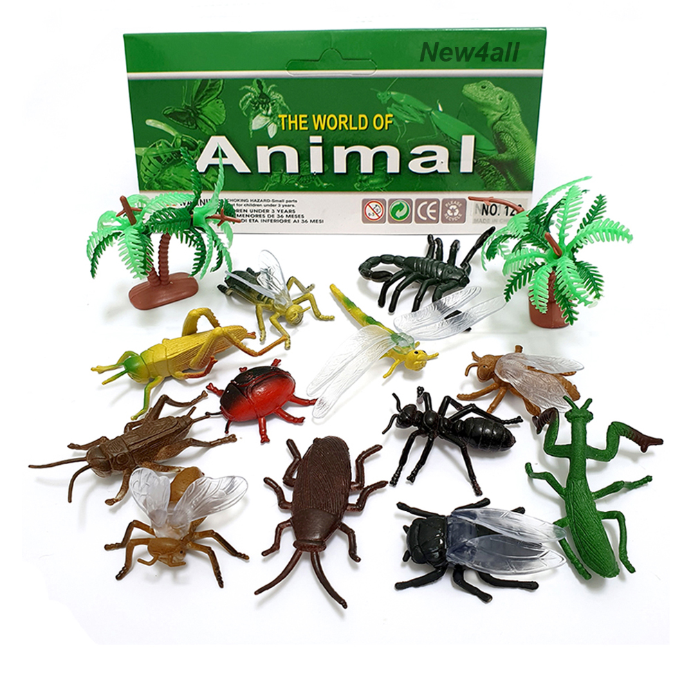 Set 12 mô hình côn trùng các loại A128 New4all Mini Wild Insect Animals World đồ chơi thế giới động vật chất liệu an toàn cho trẻ tặng kèm 04 cá vàng sinh động