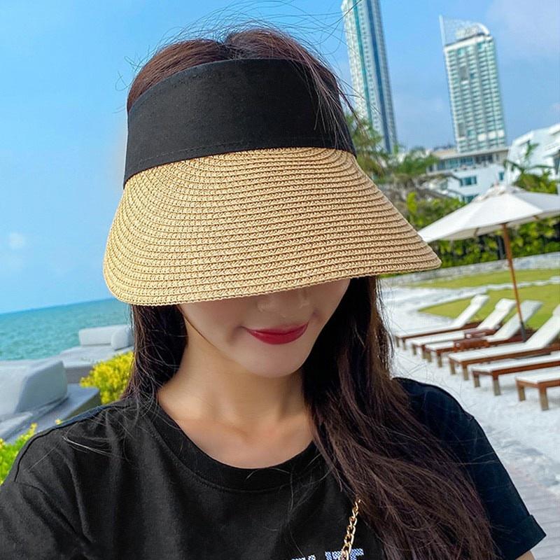 Fashion Women Empty Top Sun Visor Hat Magic Tape Summer Straw Hat Sun Visors Woman Hat Beach Caps Men and Women UV Protection