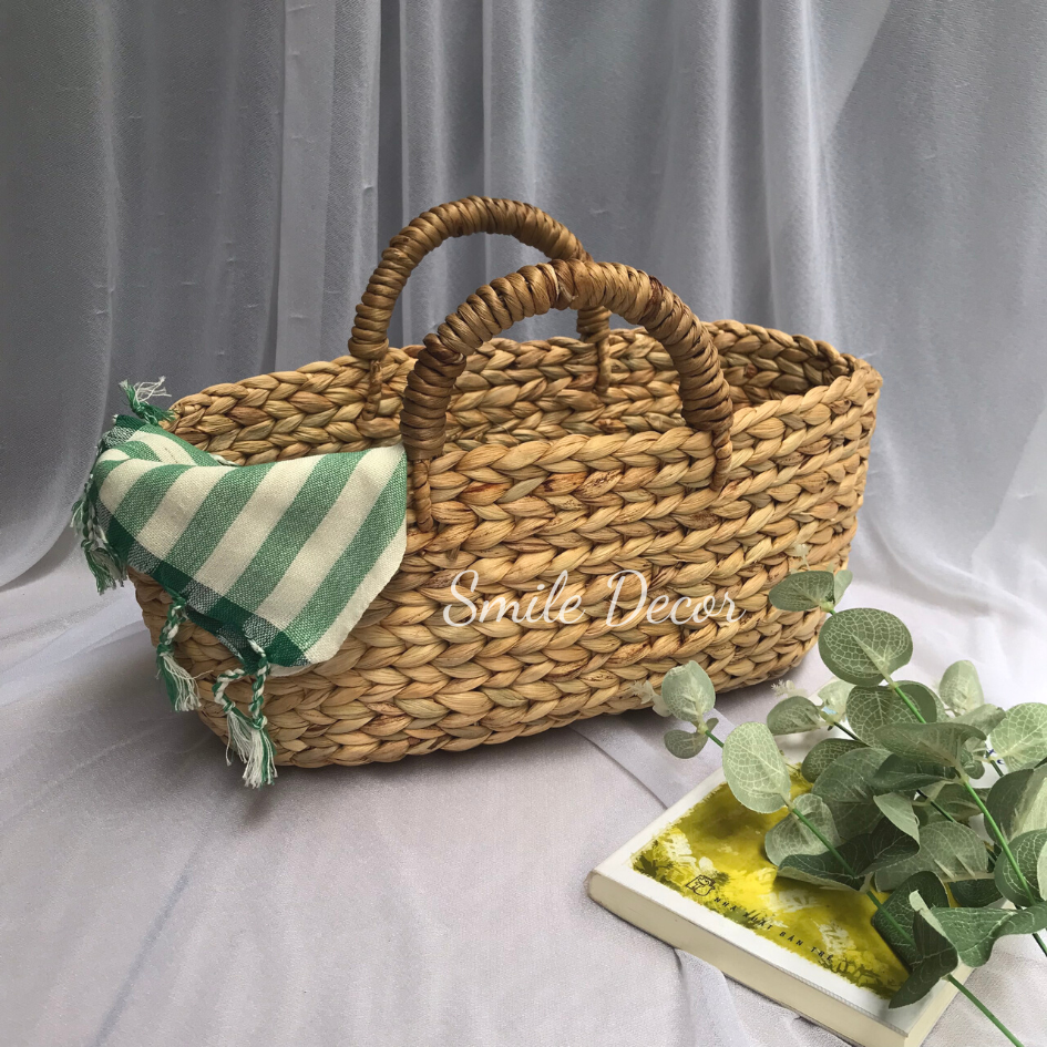 Giỏ xách, túi xách vintage đan lục bình làm phụ kiện chụp ảnh Smile Decor – Handwoven hyacinth handbag