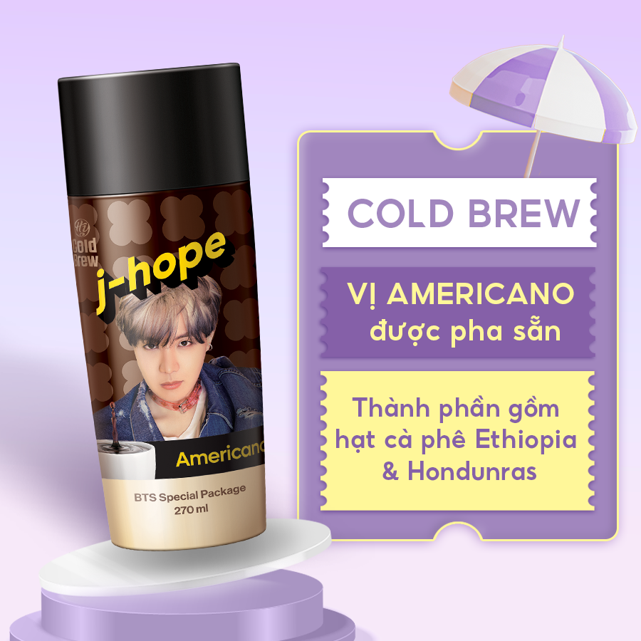 [Combo 7 chai] Cà phê Cold Brew vị Americano Coffee phiên bản BTS - Cafe lon uống lạnh, sử dụng ngay - Chai 270ml