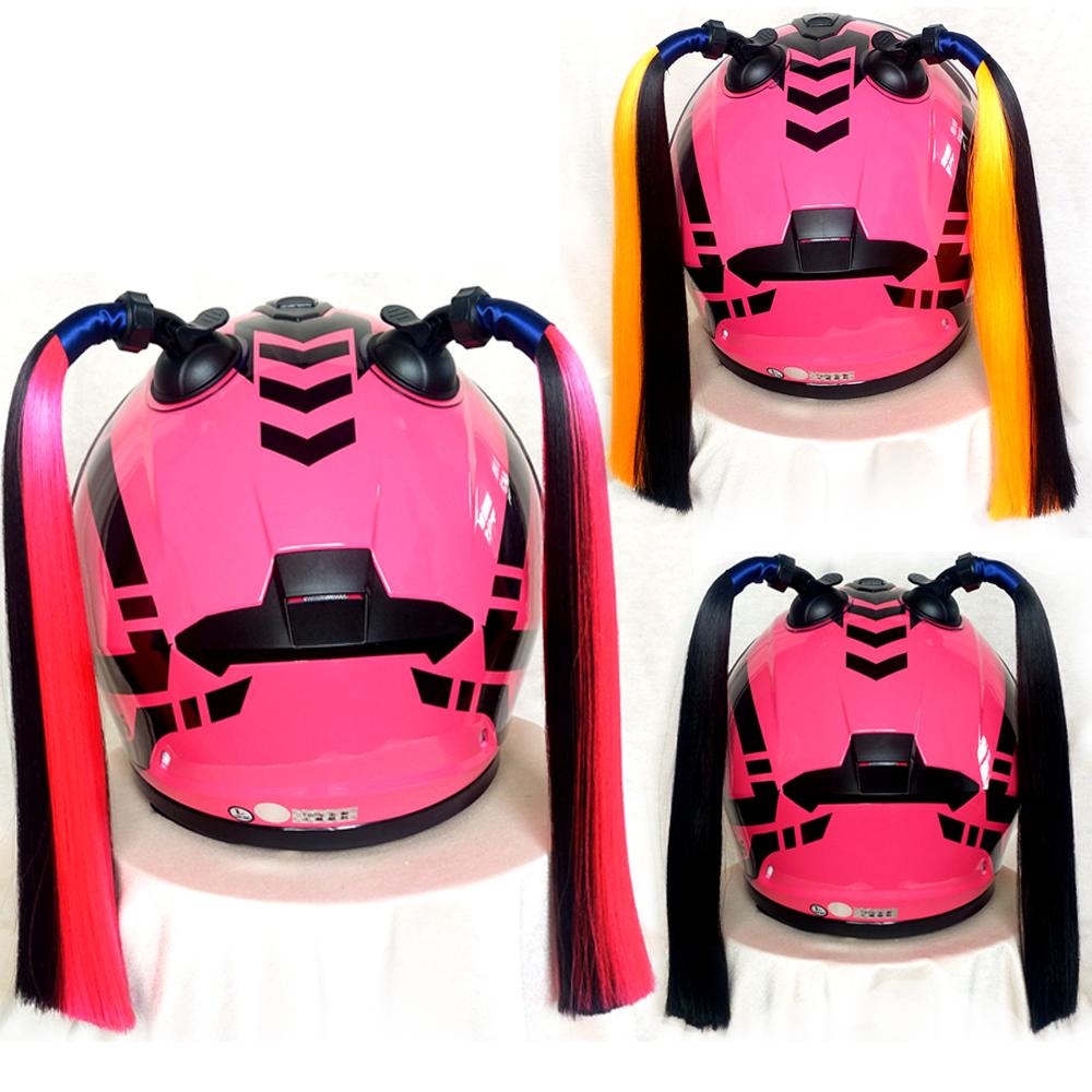 Ladies Helmet Pigtails with Removable Suction Cup for Motorcycle Biker Helmet