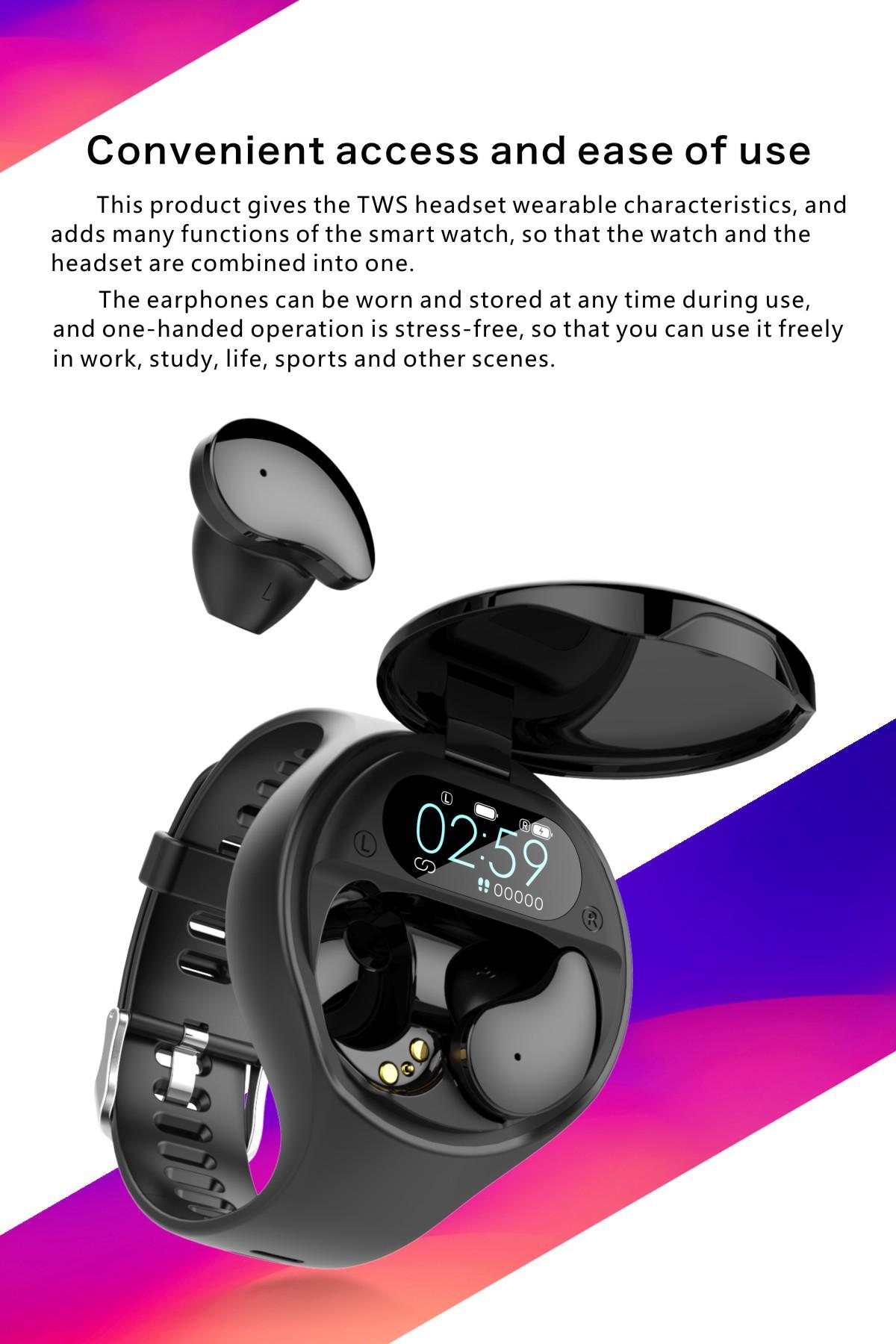 Nguồn phong cách mới nhất tai nghe bluetooth đồng hồ thể thao đồng hồ tai nghe bluetooth đeo thông minh 2 trong 1