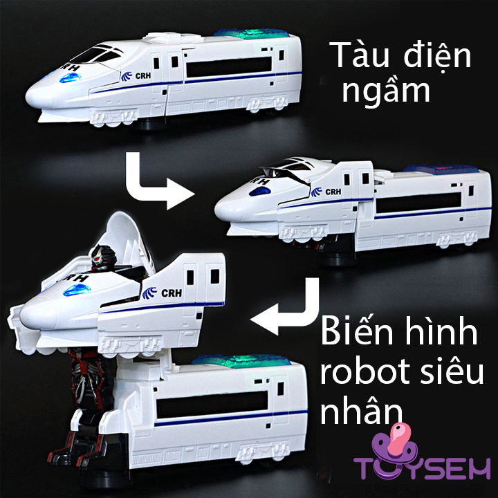 Tàu điện ngầm đồ chơi biến hình robot có đèn và nhạc - Xe đồ chơi mô hình - Quà tặng sinh nhật cho bé