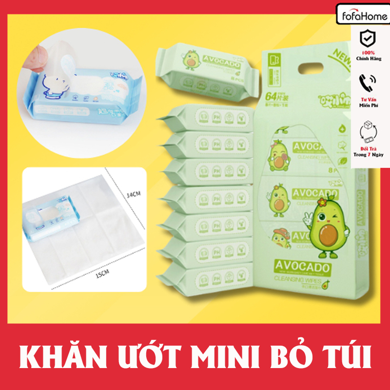 Khăn Giấy Ướt Mini Dễ Thương Bỏ Túi Tiện Lợi ( 1 Túi 8 Gói ) Phù Hợp Mang Đi Chơi, Đi Du Lịch, Tiện Dụng Giao Màu Ngẫu Nhiên