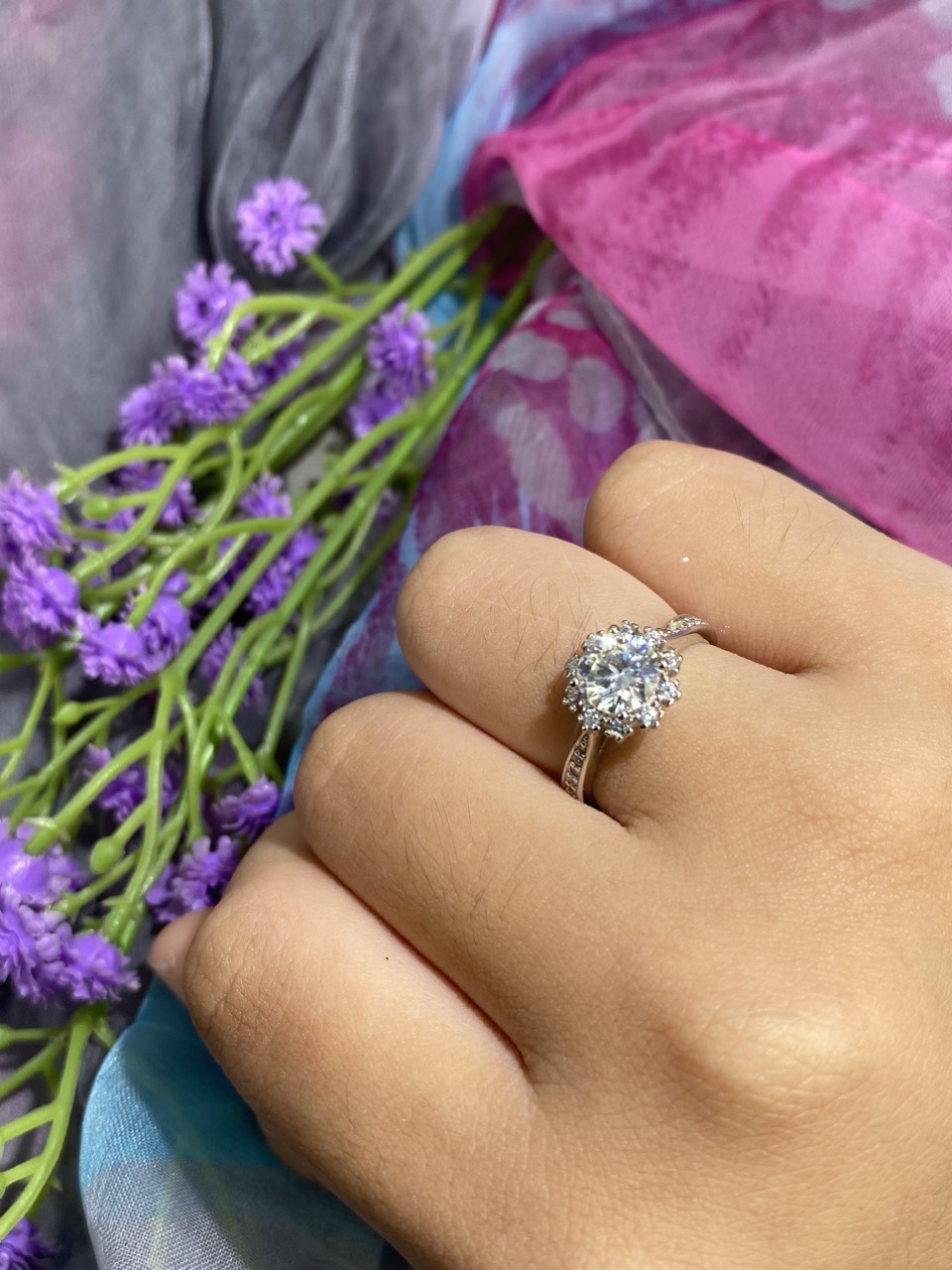Phụ kiện đeo ngón tay Bạc 925 xi Kim viên chủ Kim Cương nhân tạo Moissanite hạt 1.0 carat - R10.9.7.6
