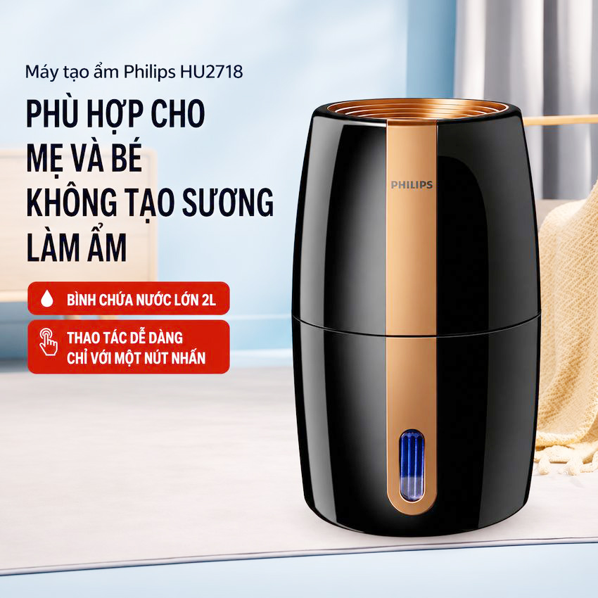 Máy tạo độ ẩm cao cấp thương hiệu Philips HU2718/00 - Hệ thống bốc hơi tiên tiến công nghệ NanoCloud - HÀNG NHẬP KHẨU