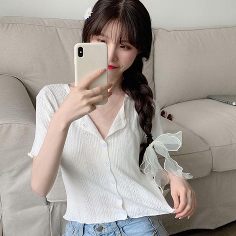 Áo Cardigan Dệt Kim Tay Ngắn Thời Trang Mùa Hè Cho Nữ