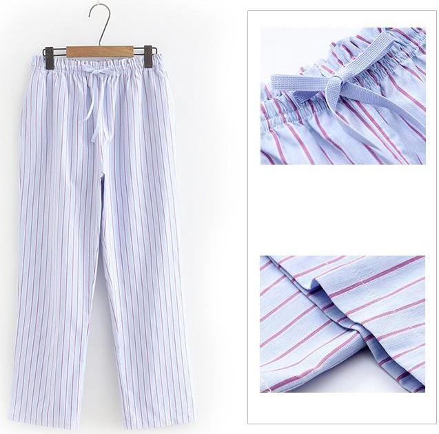 Quần mặc nhà cotton dáng suông kẻ sọc