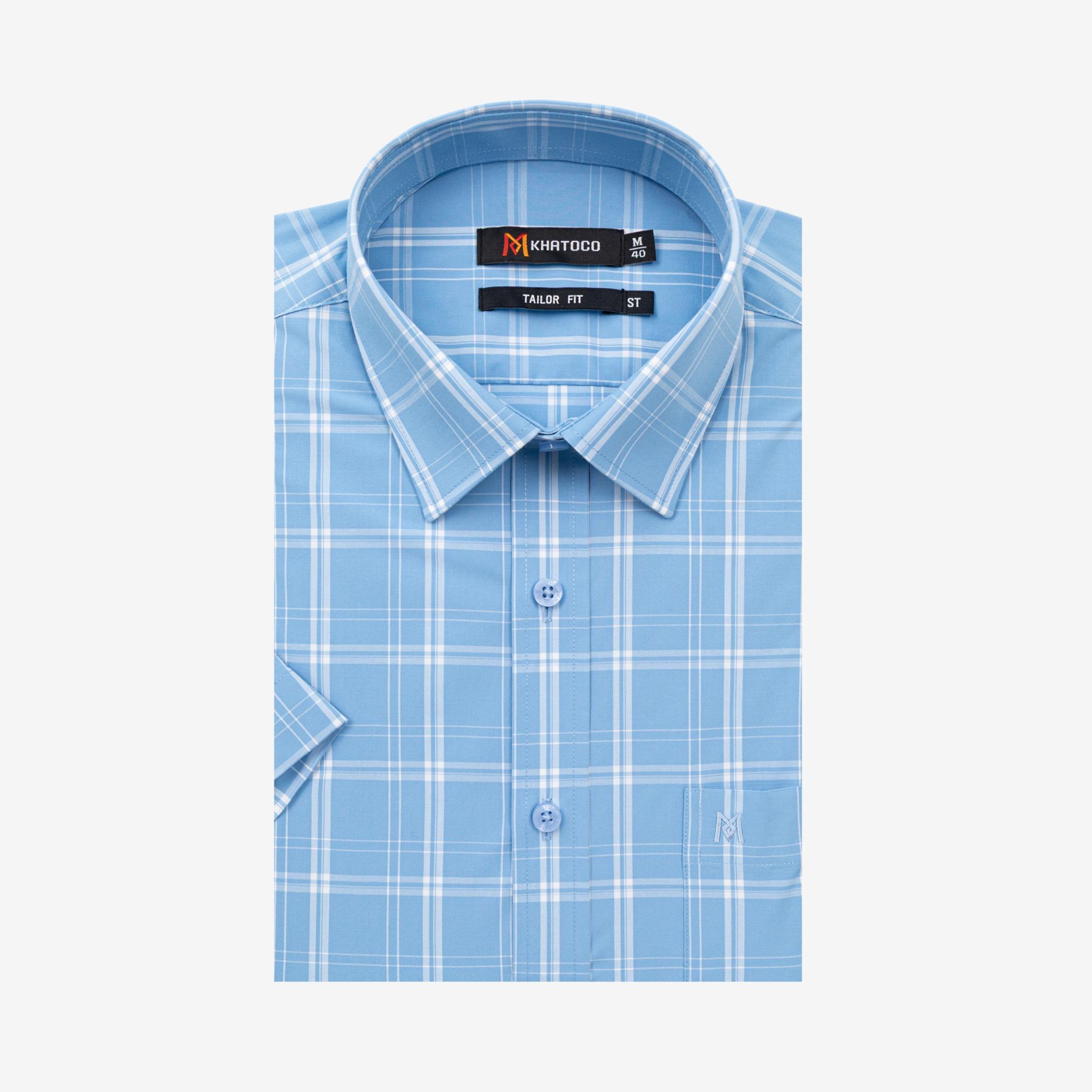 Áo sơ mi nam KHATOCO Tailor Fit ngắn tay A1MN498T2-CNCR846-2711-N