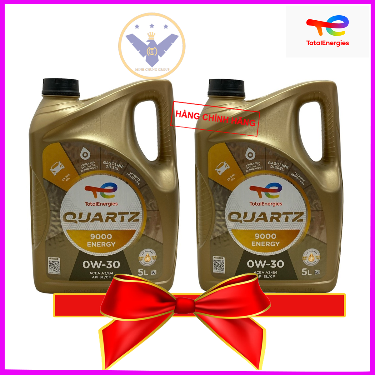 Combo 2 can 5 lít dầu nhớt ô tô cao cấp tổng hợp Total Quazt 9000 0W-30