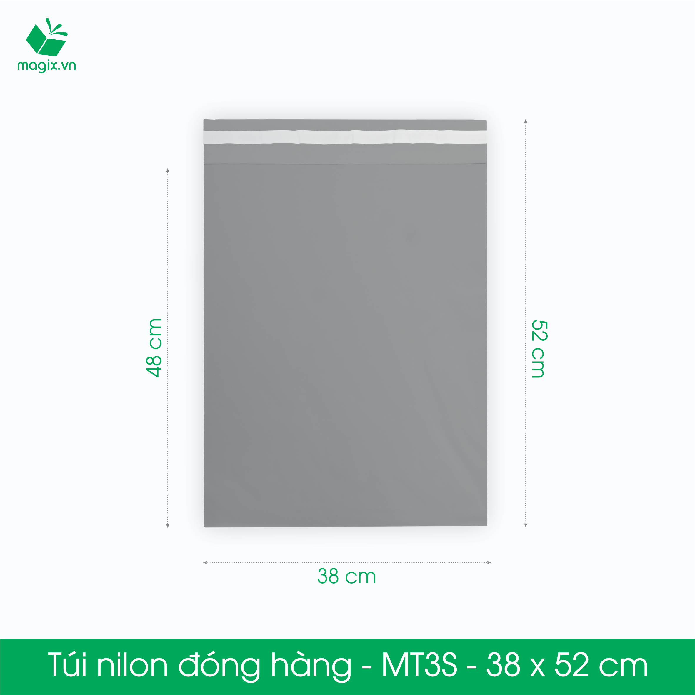 MT3S - 38x52 cm - Túi nilon gói hàng - 100 túi niêm phong đóng hàng màu xám