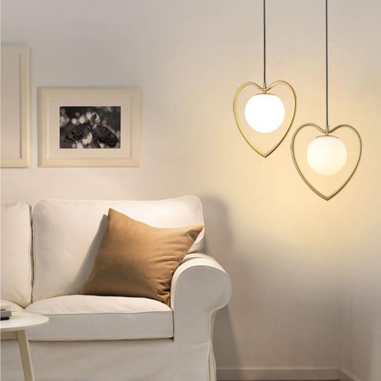 Combo đèn thả chao thủy tinh, khung mạ vàng hình trái tim độc đáo - kèm bóng LED chuyên dụng