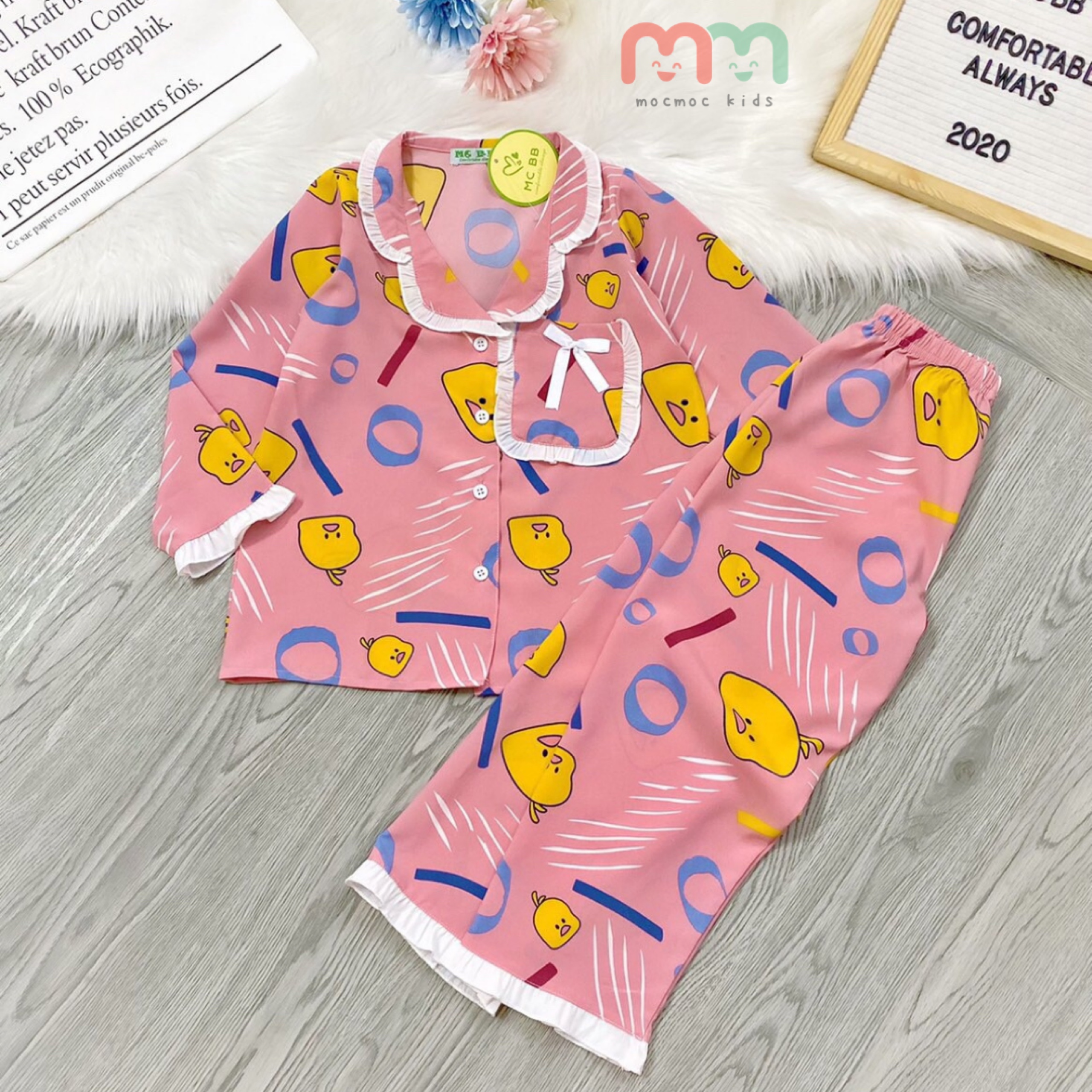 Đồ Pyjama dài tay bé gái, bộ pyjama mặc ngủ bé gái chât lụa NHẬP mềm mịn mát