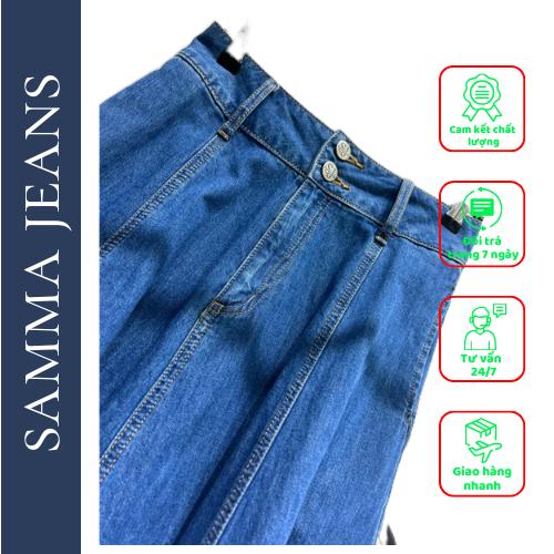 Chân Váy Jean Dáng Xòe Dài V4_Váy bò dáng dài chuẩn phom, mẫu mới nhất thương hiệu SAMMA JEANS - Wht