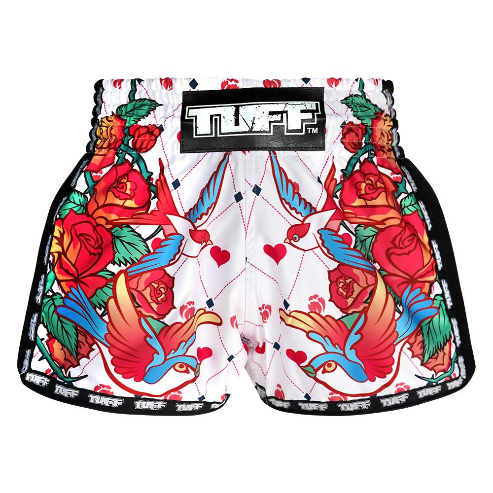 Quần TUFF Muay Thai White Retro Style Rose With Birds