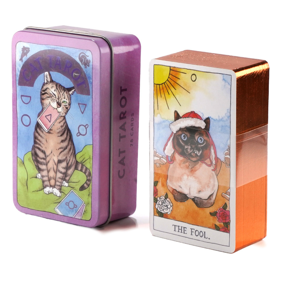 Bộ Bài Cat Tarot Hộp Thiếc Mạ Cạnh 78 Lá Tặng Đá Thanh Tẩy