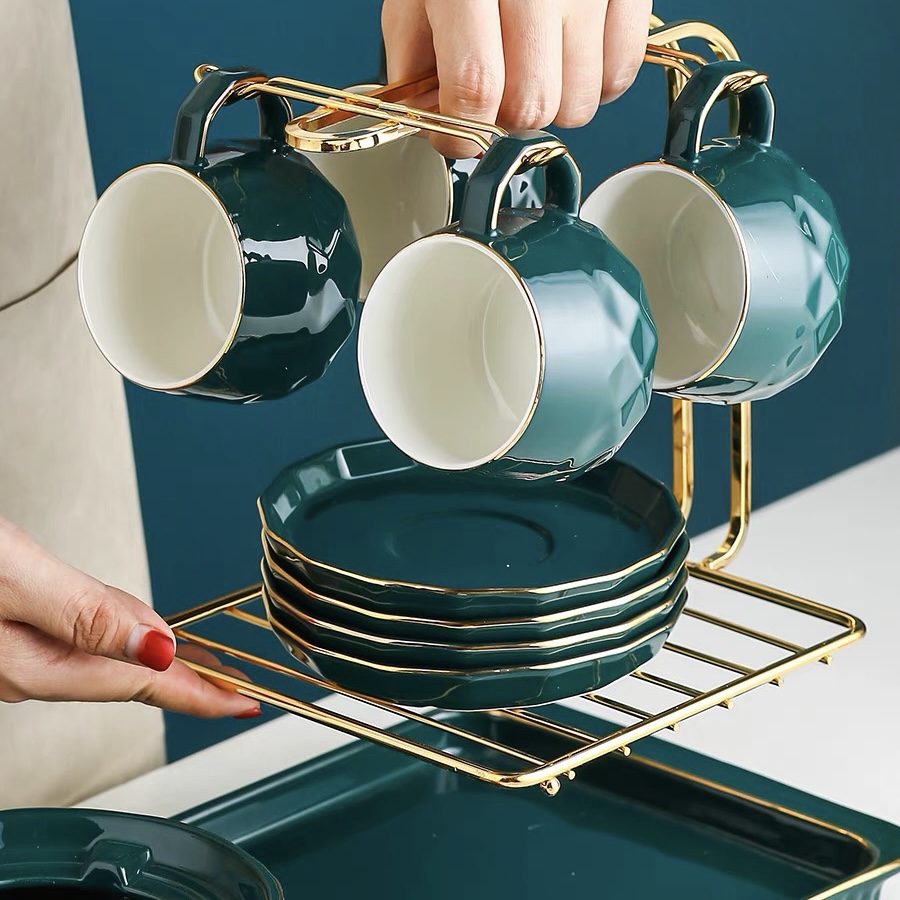 BỘ ẤM CHÉN PHA TRÀ XANH CỔ VỊT HỌA TIẾT KIM CƯƠNG - ABD