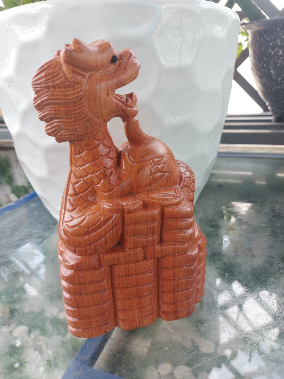 Tượng con Rồng bằng gỗ hương nguyên khối ngang 20 cm